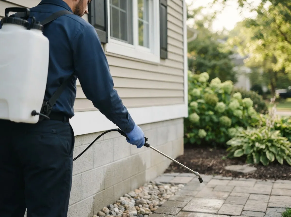 Pest control technician inspecting a home in Sharpes, FL